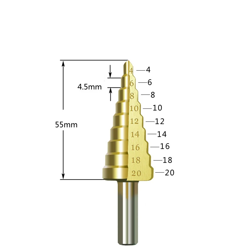 Drill Bit 6542 Titanium Coated Step Drill Wood Set Power Tools for Metal High Speed Steel Hole Cutter Step Cone Center Drills Drill Bit 6542 Titanium Coated Step Drill Wood Set Power Tools for Metal High Speed Steel Hole Cutter Step Cone Center Drills