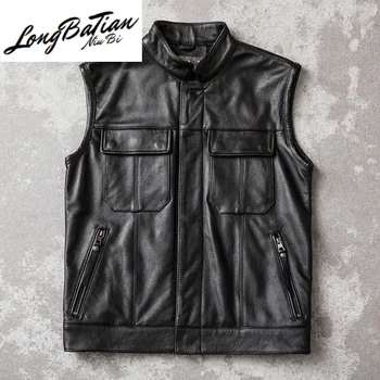 

New Men Jacket 2020 Mens Clothing Real Cow Leather Vest Autumn Men's Jackets Motocycle Vests Male Hommes Veste LXR398