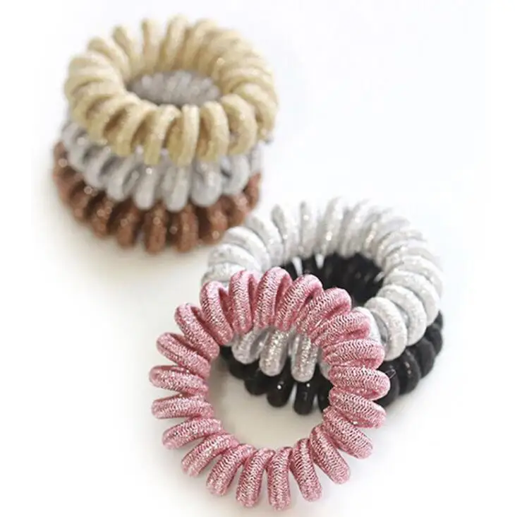 高弾性電話コイル女性スパイラル髪のネクタイ女の子ヘアリングロープソリッドカラーヘアアクセサリーガムシュシュWomen's Hair