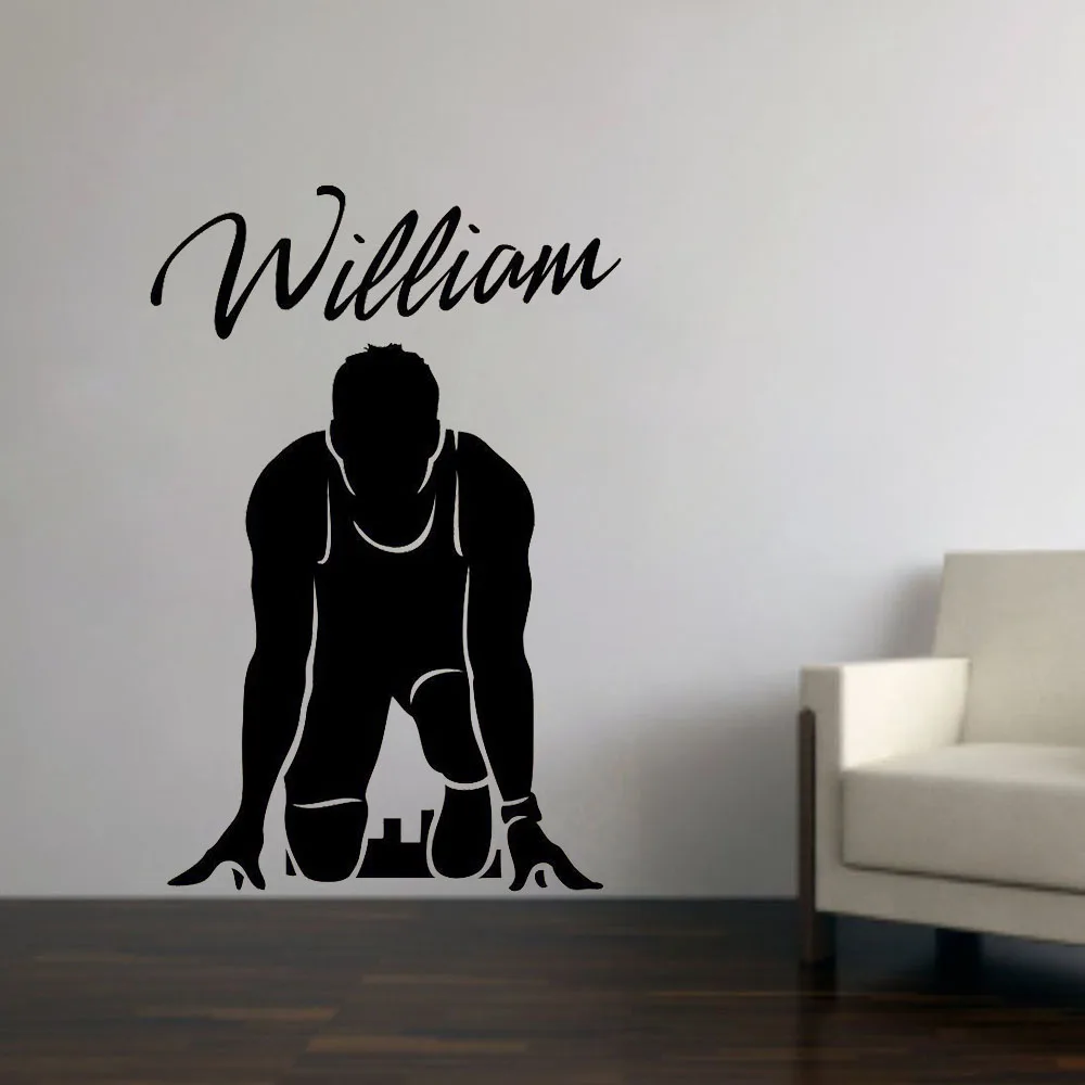 Wall Decal Track Field Runner Athletic Custom Name Personalized Vinyl Window Sticker Teens Boys Bedroom Home Decor Mural M416 | Дом и сад