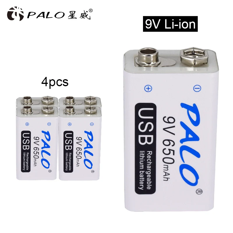 9V 6F22 650mAh литий-ионная аккумуляторная батарея микро USB батареи 9 v литиевые для мультиметра микрофона игрушки дистанционного управления KTV использования - Цвет: 4pcs