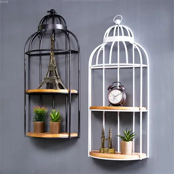 

20x40x90cm Retro Wall Storage Shelf Iron Cage Wall Hanging Flower Pot Rack Creative Cafe Bar Restaurant Wall Decoration