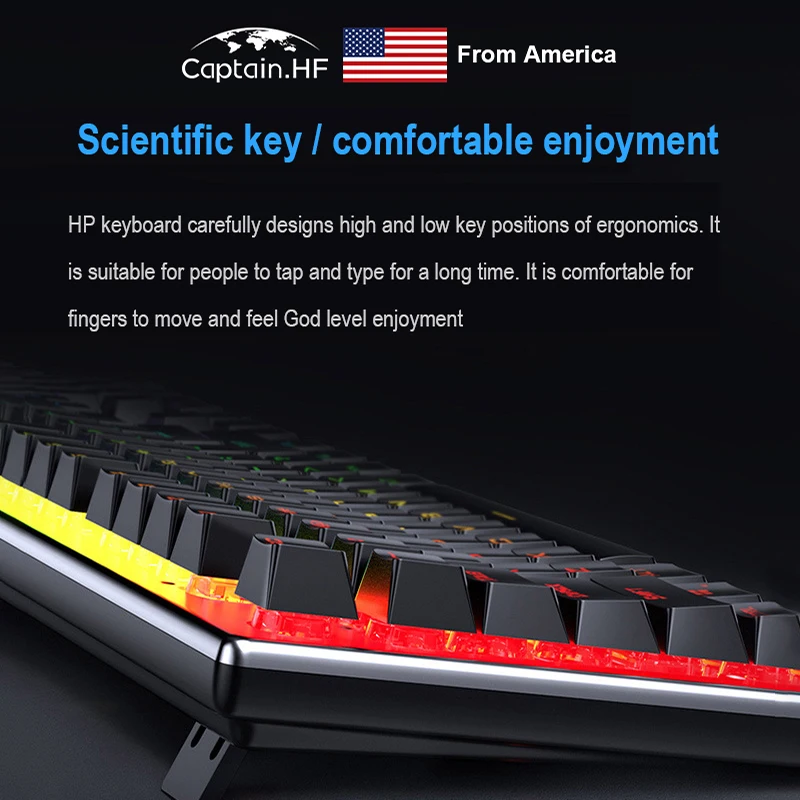 US Captain HP Mechanical Gaming Keyboard K500 Wired USB,Red Switches, RGB LED Backlighting, Anti-Ghosting, 2-Way Adjustable Legs