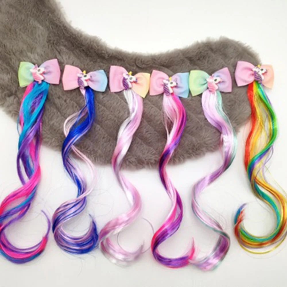 

Girls Hair Braid Extensions Attachments, for Kids Colored Hair Extension with Bows Unicorn Teens Party Hair Accessories