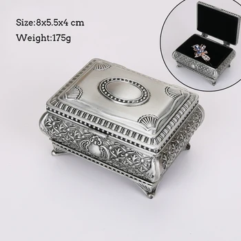 

New Fashion Jewelry Case Trinket Box Ring Storage Vintage Classic Carved Crown Design with Stones Tin-alloy Metal Jewellery Box