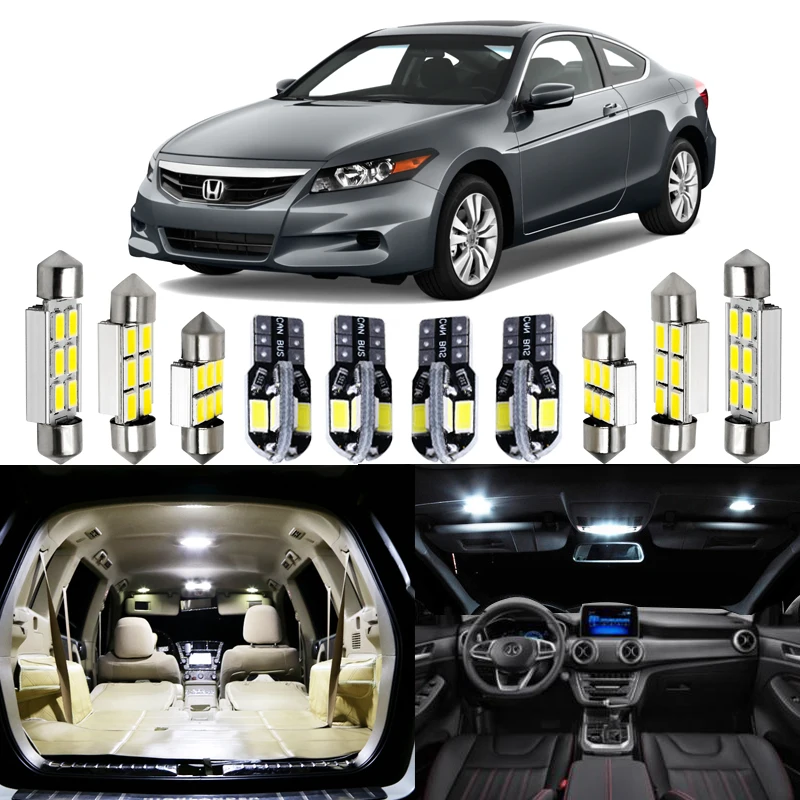 Fit For Honda Accord Coupe & Sedan 2003-2012 Ultra WHITE Interior Lighting Led Package Kits 8 Pieces Map Dome License Plate Lamp |