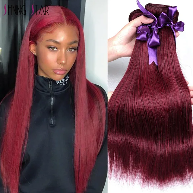 $US $18.74  Colored Peruvian Straight Hair Bundles Burgundy 99J Red Human Hair Weave Bundles Shining Star 1 Pc 