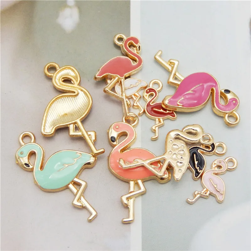 10pcs/pack Mix Flamingo floating Animals Pendants Alloy Enamel Charms DIY Earrings Jewelry Making Cute keychain earrings crafts