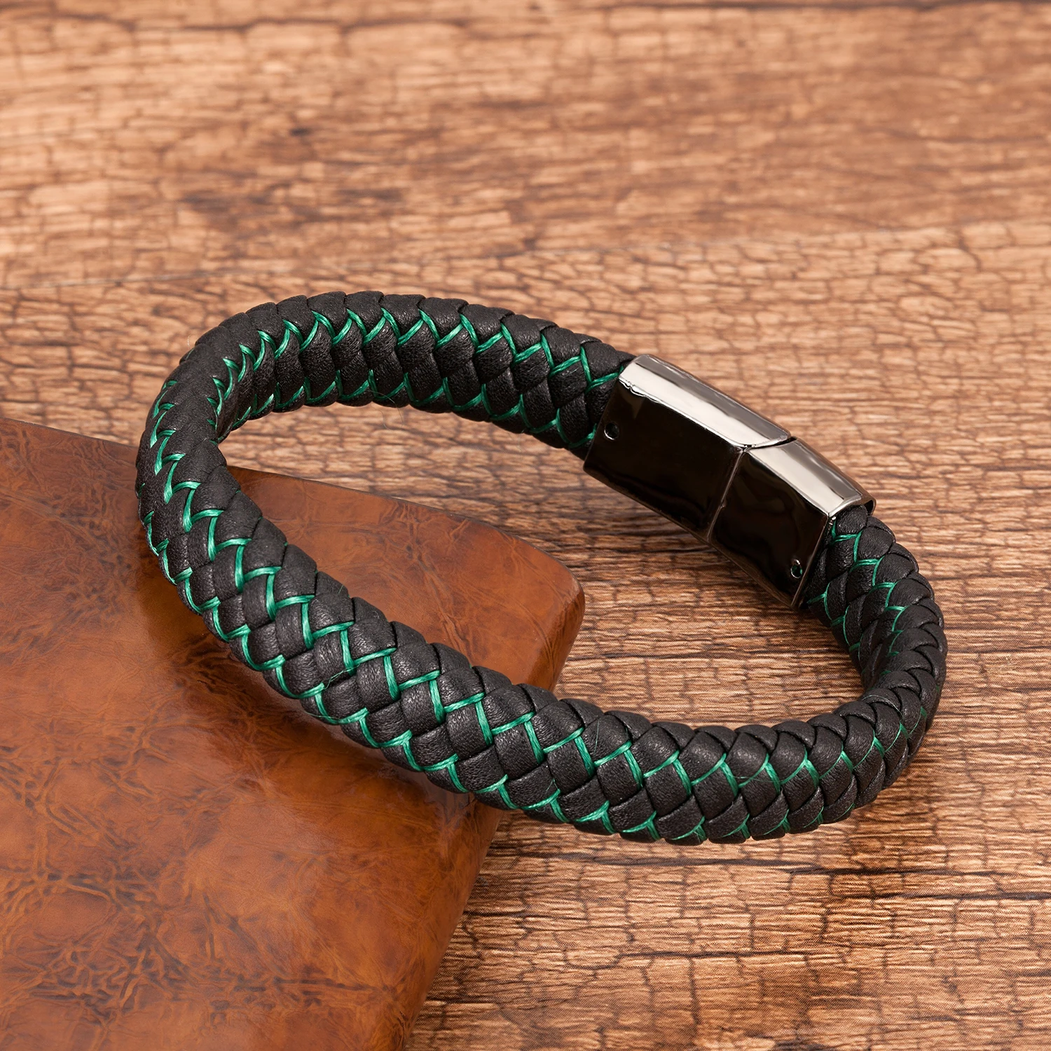 Bracelet Jewelry Fashion Genuine Leather Bracelet Men Black Braided Rope Bracelets For Male Metal Magnetic Clasp Bangles Jewelry