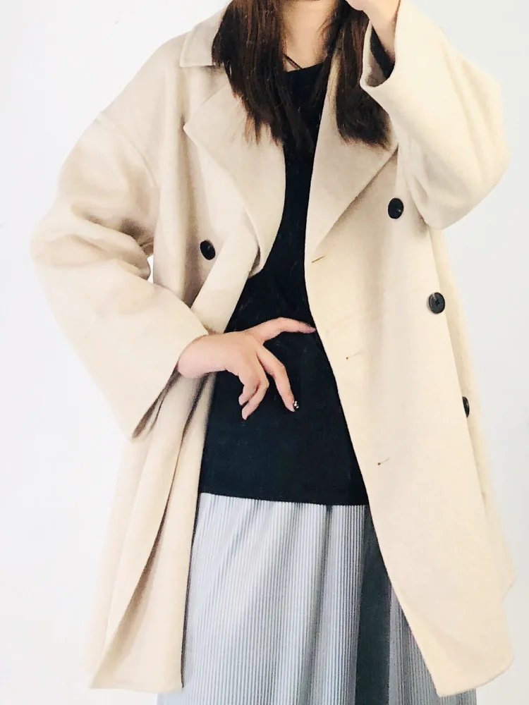 Casual Fashion Korean Cashmere Coat Commute Frosty Style Oversized Coat Double-breasted Loose Thicken New Winter Wool Coat