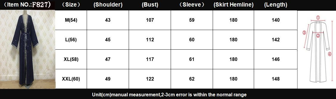 F827 модный взрослый горячий алмаз халат с вышивкой мусульманский турецкий Халат