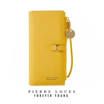

ALALY Purse Women Fashion Solid PU Leather Wallets Korea Style Cute Phone Holders For Female 2020 Long Wallets