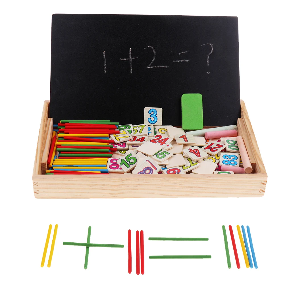 Preschool Wooden Math Counting Tool with Counting Rods,Teaching Clock,Board
