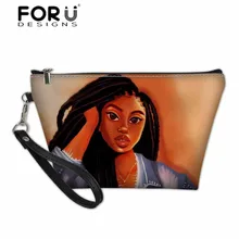FORUDESIGNS/портативный для макияжа Сумки для женщин черные художественные африканские американские девушки косметички дамы туалетные принадлежности органайзеры сумки