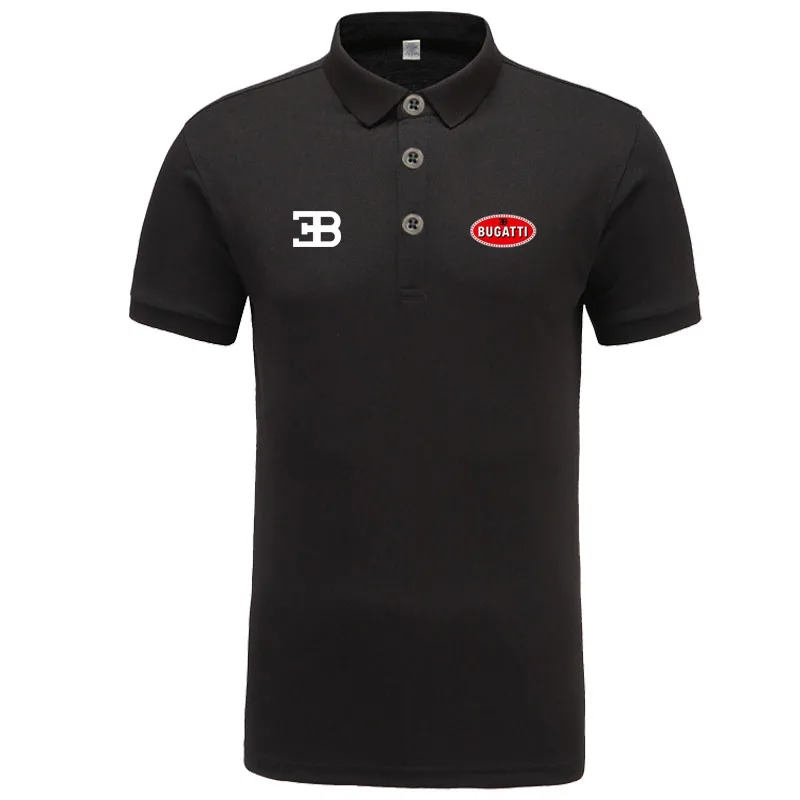 Рубашка поло с логотипом Bugatti, Мужская брендовая одежда, однотонные рубашки поло, повседневные хлопковые рубашки поло с коротким рукавом - Цвет: Черный