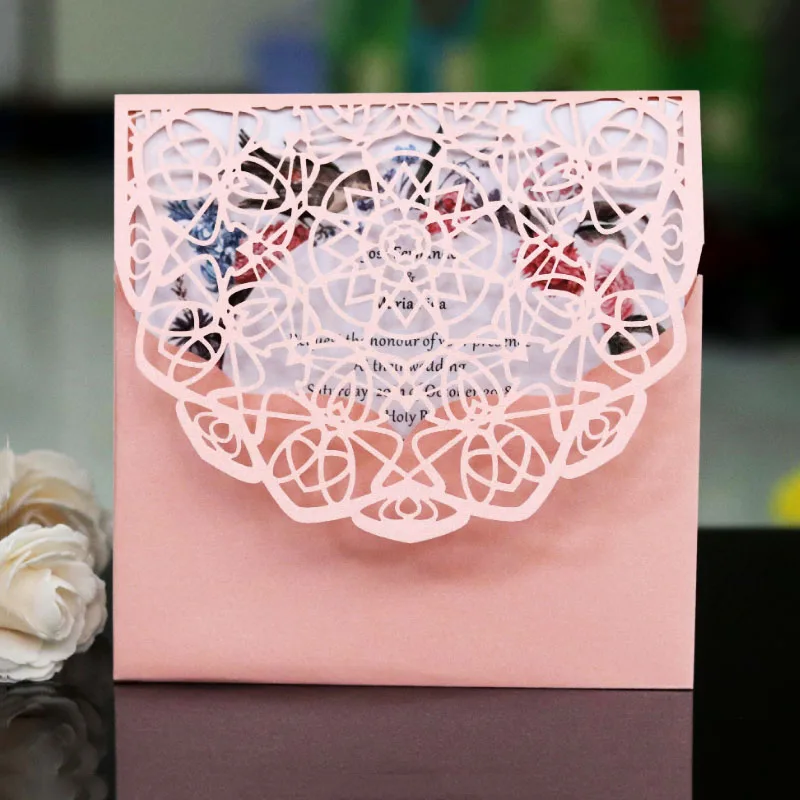 50Pcs/lot Laser Cut Wedding Invitations Cards Romantic Wedding Bridal Shower Gift Greeting Card Kits Event Party Supplies Decor