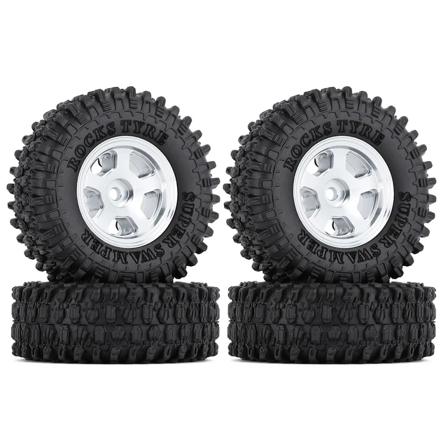 INJORA 4PCS 1.0" CNC Beadlock Micro Crawler Wheel Rims Tires Set for 1/24 RC Crawler Car Axial SCX24 90081 AXI00001 Deadbolt