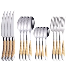 Cubierto de oro plata cubiertos de acero inoxidables mesa de comedor juego de vajilla cubiertos cuchara de oro cuchillo de cocina