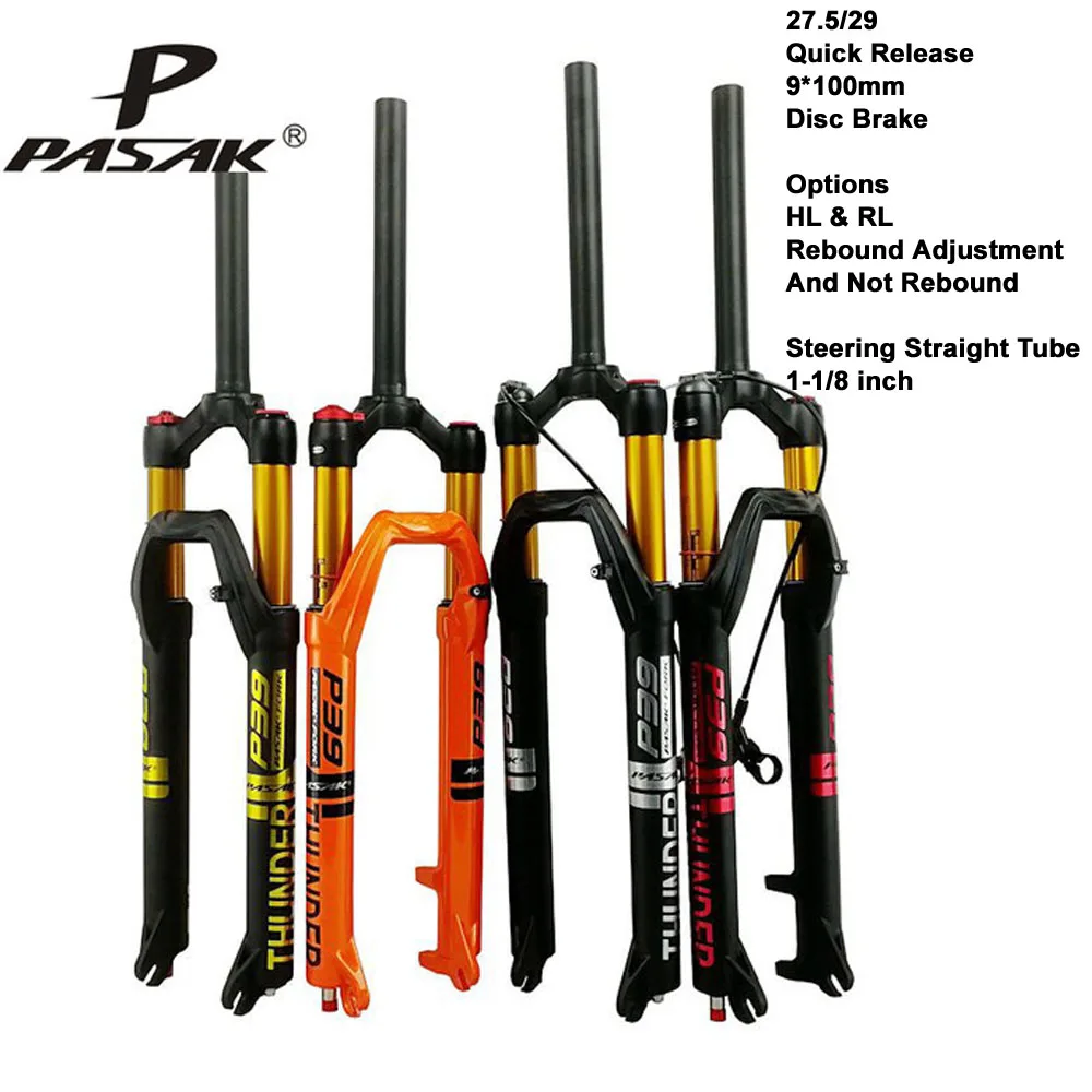 

Pasak Mtb Air Suspension Fork 27.5 QR 9*100mm Disc Brake HL RL Remote Line Switch Steering Straight Tube 1-1/8 Matte Glossy