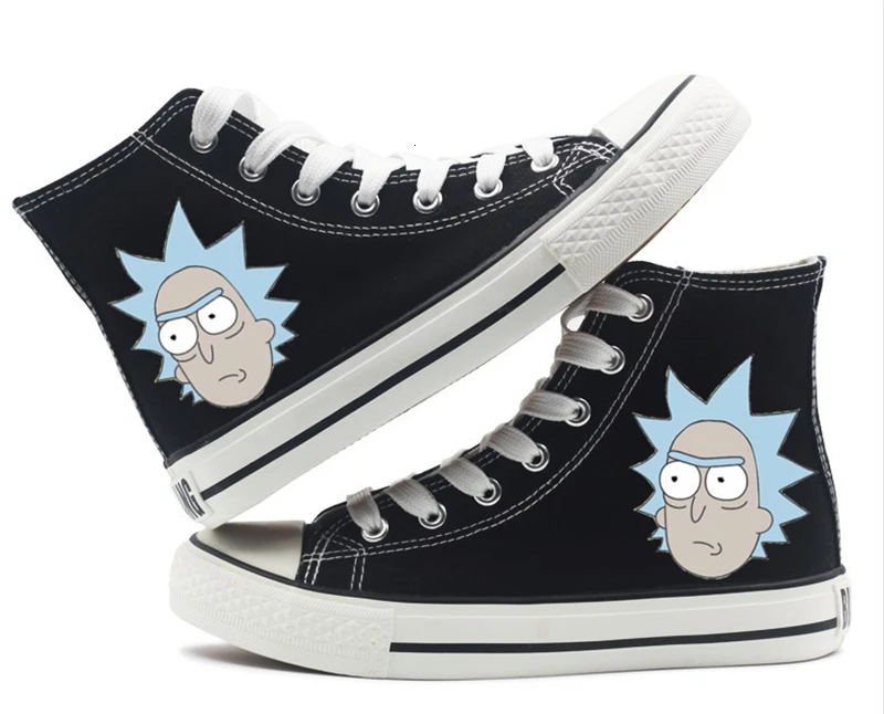 Advanture Rick and morty Pickle Rick Shoes High top Canvas Flat Sneakers Shoes Women Casual Printing Shoes Leisure Shoes