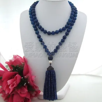 

N111105 41'' Blue Round White Pearl CZ Pendant Necklace
