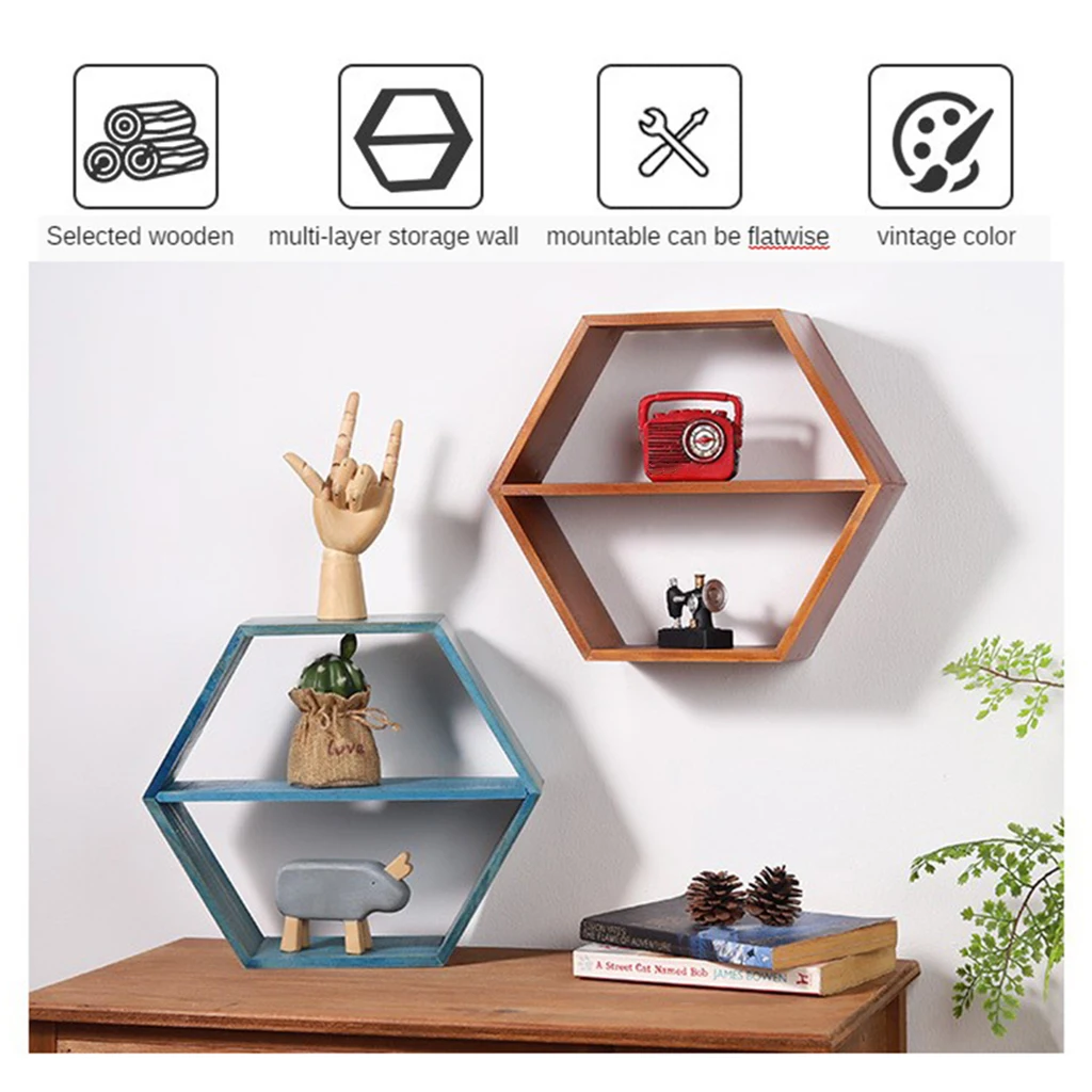 Hexagon Floating Display Home Shelves Bookshelf Wall Mounted Storage Organizer