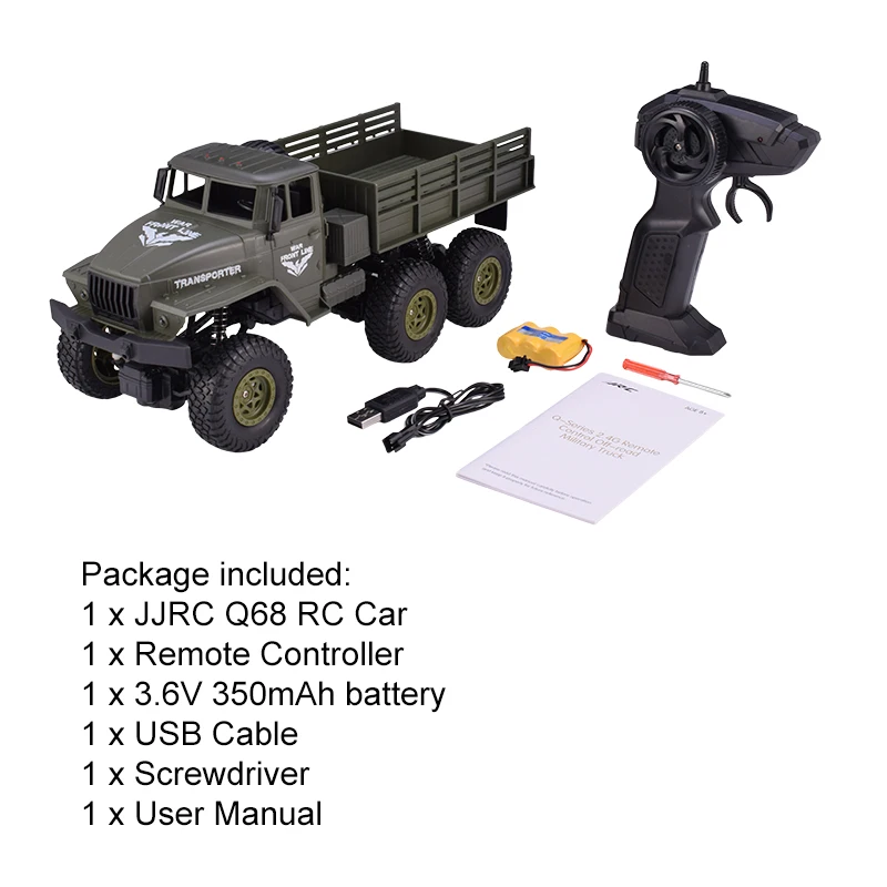 JJRC Q68 1:18 2,4G 4CH 6WD 130 матовый мотор Радиоуправляемый автомобиль внедорожный военный грузовик автомобиль RTR модель игрушки для мальчиков зеленый/желтый
