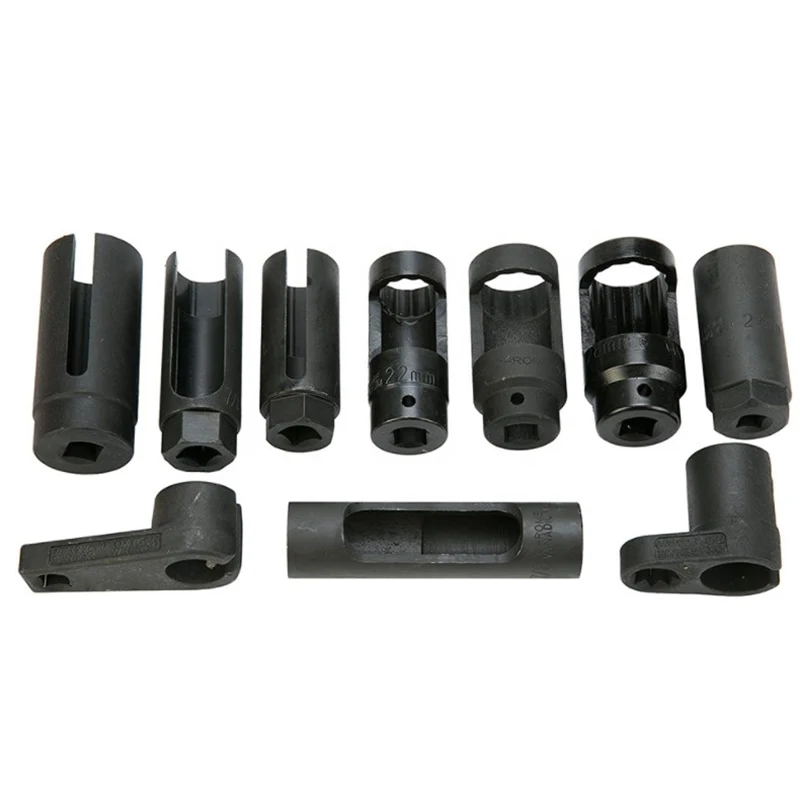 10 pz nero CR-V acciaio Master Sensor Socket Kit Tool O2 sensore di ossigeno chiave a pressione strumento di rimozione presa