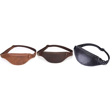 

Crazy Horse Leather Waist Packs for Men Travel 120Cm Belt Length Male Small Waist Bag for Phone Pouch