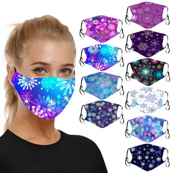 

1pc Adult Christmas M-a-s-k Design Bling Colorful Face-patch Fashion New Year Christmas Decoration Washable Printed Cloth