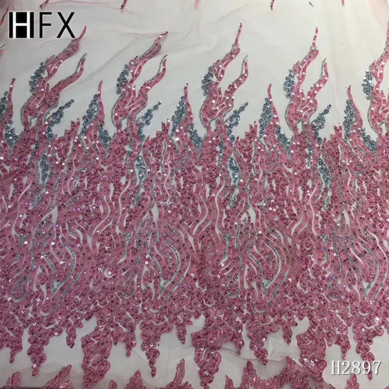 HFX лук цвет ручной работы французский бисерный кружевной ткани 3d Блестки ткань роскошный полный бисером свадебный кружевной ткани 5 ярдов H2897