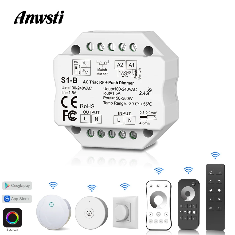 Wifi LED Dimmer RF 2.4G Wireless Remote Smart Wifi Control 110V 230V 220V AC Triac Dimmer for LED Light Bulb Lamps