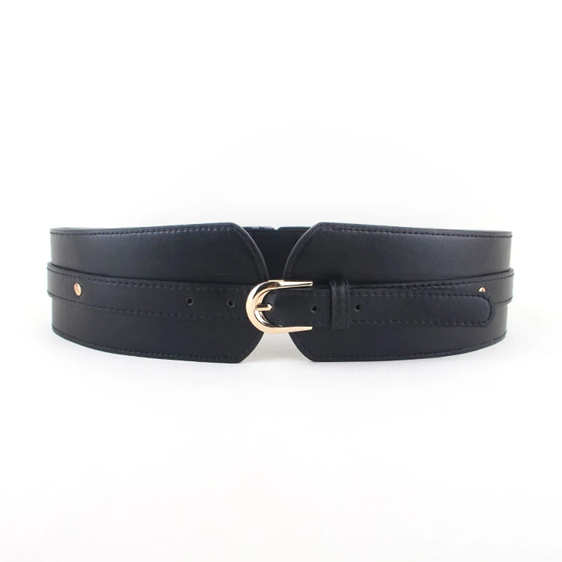 Черный Широкий пояс для женщин высокого качества Ceinture Femme эластичный пояс женский винтажный черный из искусственной кожи ремни x208 - Цвет: Черный