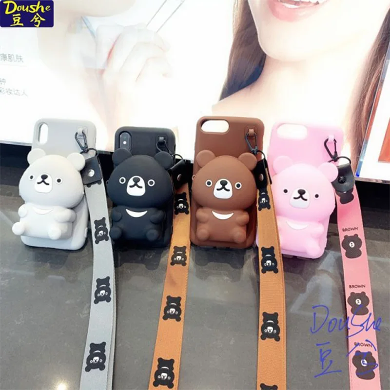 

Cartoon Zipper Wallet bear duck Phone Case capa for iPhone 7 8 6 6s Plus X XR XS Max Soft Silicone Coin Wallet Purse Bag Cover