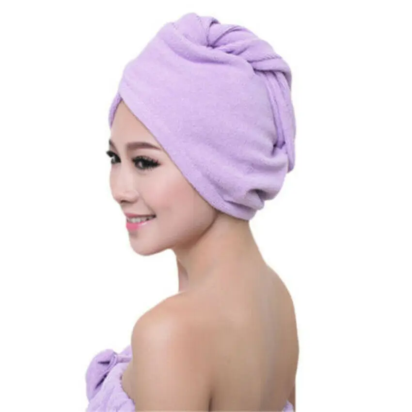 Большое быстросохнущее полотенце-тюрбан из микрофибры для волос, банное полотенце, шапка - Цвет: Фиолетовый