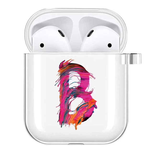 Silicone Cover Case for Apple AirPods 1st / 2nd Generation Anti-fall Scratch Resistant Sticker Bluetooth Case Cover painting letter B