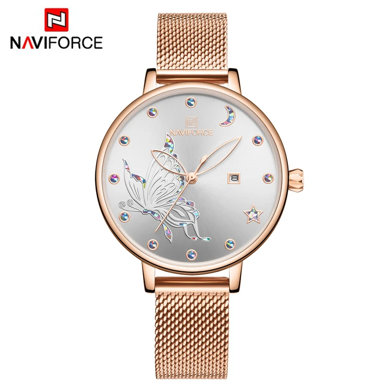 Top Brand NAVIFORCE Women Fashion Luxury Watch Female Simple Business Quartz Watches Lady Stainless Steel Waterproof Wristwatch - Цвет: RG W