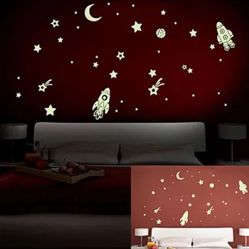 

Creative DIY Luminous PVC Wall Sticker Glow In The Dark Space Stars Planet Rocket Kids Wall Sticker наклейки на стену#PY