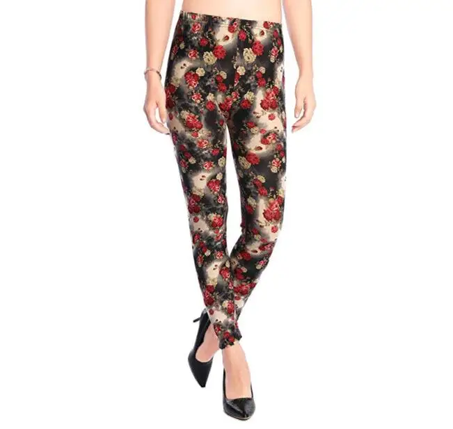 S172 Small Red Roses YGYEEG повседневные леггинсы с принтом, леггинсы с высокой талией, повседневные эластичные спортивные штаны, женские полосатые брюки с цветочным принтом, прочные - Цвет: S172 Small Red Roses