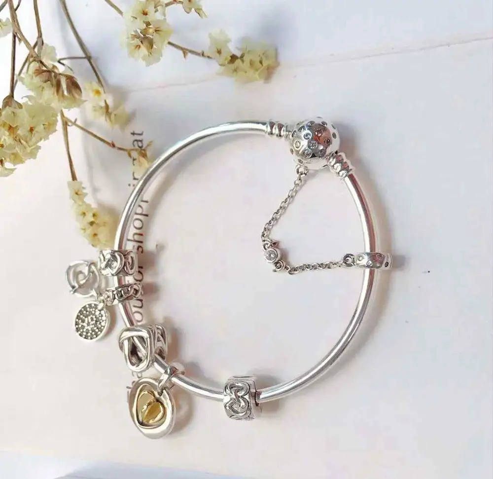 

Kaliyah Shop Original 1:1 100% 925 Pure Silver Pendant Bracelet Heart To Heart Printing Gift First Choice Free Of Charge