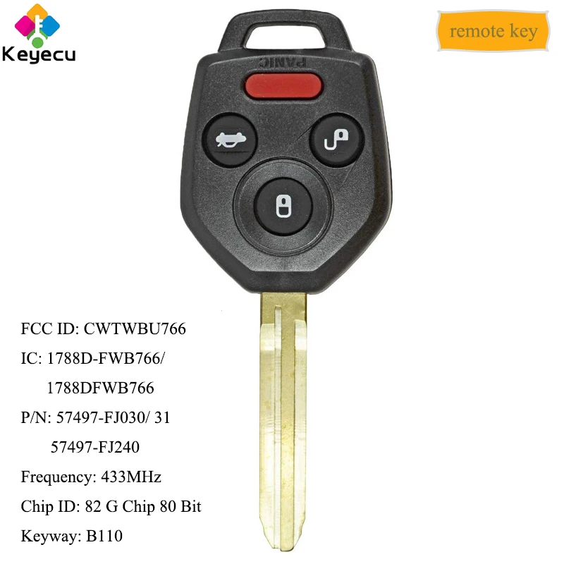 

KEYECU Remote Control Car Key With 3+1/ 4 Buttons 433MHz G Chip - FOB for Subaru Forester Impreza WRX XV Crosstrek STI CWTWBU766