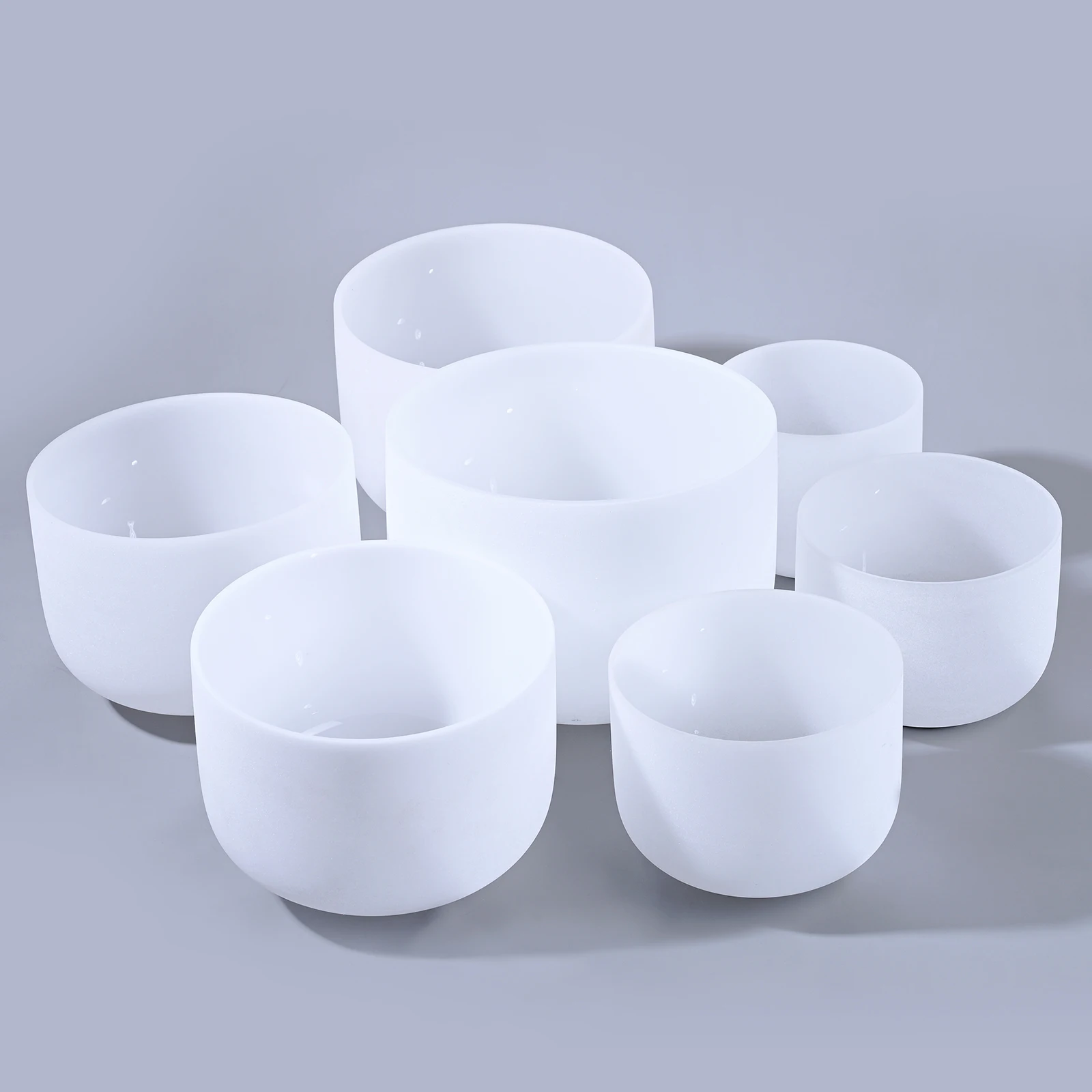 CVNC Chakra Tuned Set of 7pcs 8-12 inch Frosted Quartz Crystal Singing Bowls CVNC Chakra Tuned Set of 7pcs 8-12 inch Frosted Quartz Crystal Singing Bowls