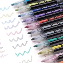 12 pçs linha dupla caneta metálico mágica esboço marcadores caneta conjunto para scrapbooking doodling arte desenho escola artigos de papelaria suprimentos