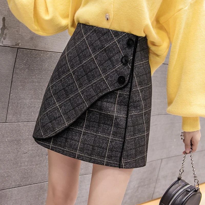 Новинка Harajuku Мини шерстяные клетчатые юбки женские корейские модные зимние осенние трапециевидные юбки женская уличная одежда большого размера юбка