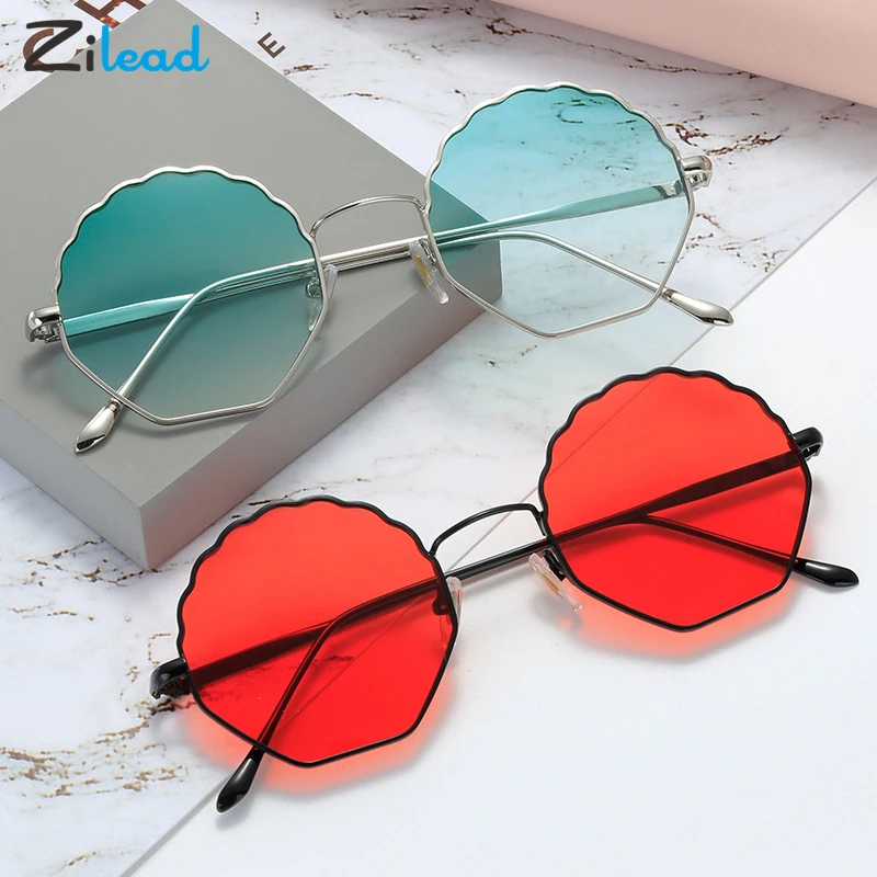 

Zilead Irregular Rippled Edge Sunglasses Women Men 2020 Luxury Brand Fashion Silicone Soft Nose Pad Color Lenses Shade Glasses