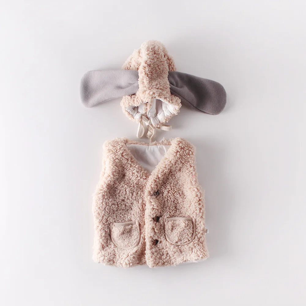 Зимний милый однотонный теплый кардиган для малышей 0-2 лет, жилет из овечьей шерсти с шапочкой, одежда для близнецов - Цвет: Хаки