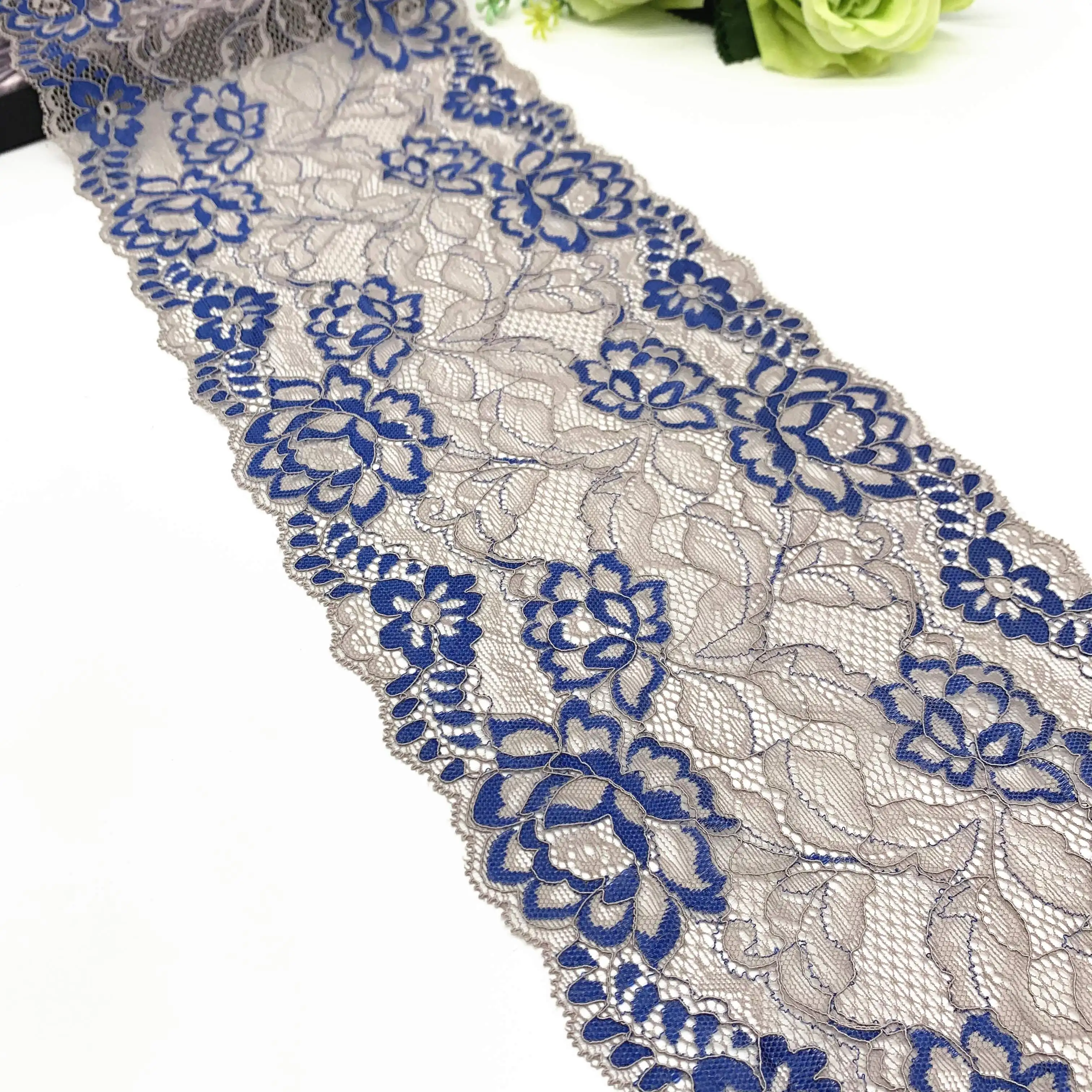 3y/lot Width 6 7/8 inch Blue Grey Elastic Lace Trim 1