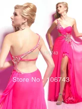 

free shipping 2018 brides one shoulder crystal vestidos formales long bfuschia beaded Sexy prom Graduation bridesmaid Dresses