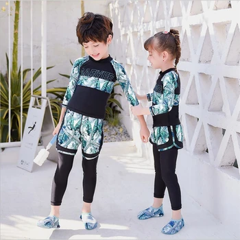 

MEIYIER Korean 2020 Summer UV protection beachwear kids swimwear teen long sleeve children swimming suit girls boys bathing suit