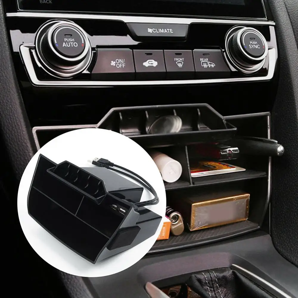 Автомобильный Черный ABS внутренняя консоль центральный ящик для хранения USB порт для Honda Civic